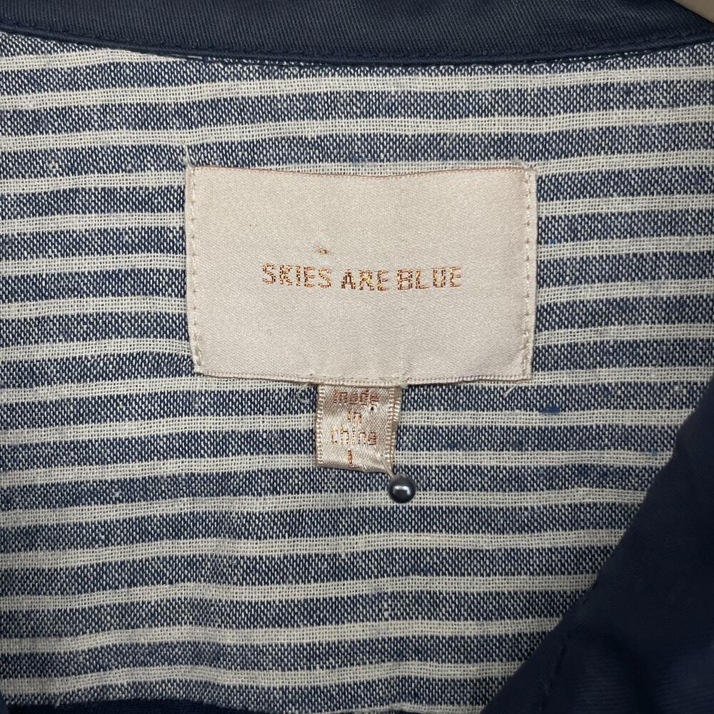 SKIES ARE BLUE Jacket L Twill Safari Field Utility Rain Coated Cotton Blue - Picture 5 of 13